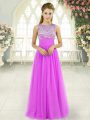 Enchanting Lilac Empire Scoop Sleeveless Tulle Floor Length Side Zipper Beading Prom Evening Gown