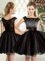 Beauteous Tulle Square Sleeveless Zipper Beading Prom Party Dress in Black