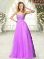 Lilac Zipper Prom Dress Beading Sleeveless Floor Length