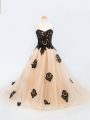 Lace Up Kids Formal Wear Peach for Wedding Party with Appliques Brush Train