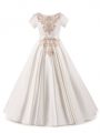High Class White Zipper Little Girls Pageant Gowns Appliques Short Sleeves Floor Length