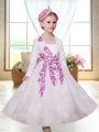 Customized White Sleeveless Lace Zipper Toddler Flower Girl Dress for Wedding Party