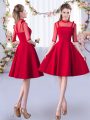 Red High-neck Neckline Ruching Dama Dress for Quinceanera Half Sleeves Zipper