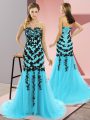 Sleeveless Sweep Train Lace Up Appliques Dress for Prom