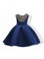 Ball Gowns Little Girl Pageant Dress Navy Blue Scoop Satin Sleeveless Mini Length Zipper