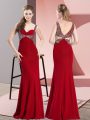 Excellent Red Sleeveless Beading Floor Length Homecoming Dress