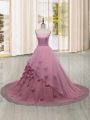 Fantastic Pink Ball Gowns Hand Made Flower Ball Gown Prom Dress Lace Up Tulle Sleeveless