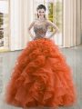 Suitable Beading and Ruffles Quince Ball Gowns Rust Red Lace Up Sleeveless Floor Length