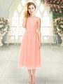 Elegant Peach Sleeveless Chiffon Zipper Dress for Prom for Prom and Party