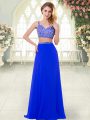 Cute Floor Length Royal Blue Prom Party Dress Straps Sleeveless Zipper