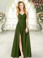 Olive Green Zipper Prom Party Dress Ruching Sleeveless Floor Length
