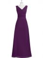 Fashion Sleeveless Chiffon Floor Length Zipper Prom Dresses in Eggplant Purple with Ruching