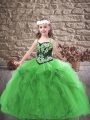 Cute Green Sleeveless Floor Length Embroidery and Ruffles Lace Up Little Girl Pageant Dress