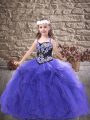 Elegant Straps Sleeveless Lace Up Little Girls Pageant Dress Wholesale Purple Tulle