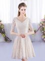 Pretty Champagne Half Sleeves Mini Length Lace Lace Up Court Dresses for Sweet 16