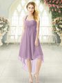 Attractive Sleeveless High Low Ruching Zipper Prom Dress with Purple