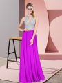 Sumptuous Empire Prom Party Dress Purple Halter Top Chiffon Sleeveless Floor Length Zipper