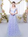 Top Selling Off The Shoulder Cap Sleeves Lace Up Bridesmaids Dress Lavender Tulle