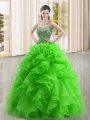 Floor Length Ball Gowns Sleeveless Green Quinceanera Gown Lace Up