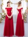 Floor Length Wine Red Dama Dress Tulle Sleeveless Lace