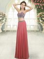 Sexy Watermelon Red Backless Sweetheart Beading Dress for Prom Chiffon Sleeveless