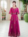 Half Sleeves Lace Up Floor Length Lace