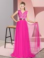 Empire Sleeveless Fuchsia Dress for Prom Sweep Train Zipper
