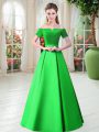 Extravagant Green Prom Dresses Prom and Party with Belt Off The Shoulder Short Sleeves Lace Up