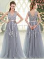 Affordable Grey Sleeveless Tulle Zipper Prom Party Dress for Prom and Party