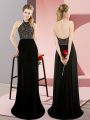 Black Prom Party Dress High-neck Sleeveless Sweep Train Backless