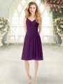 Romantic Knee Length Zipper Dress for Prom Purple for Prom and Party with Ruching