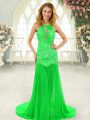 Nice Green Sleeveless Brush Train Lace Prom Dresses