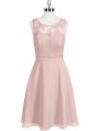 Modern Baby Pink Sleeveless Lace Mini Length Dress for Prom