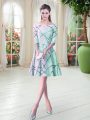 Apple Green A-line Scoop Half Sleeves Ruching Knee Length Lace Up Dress for Prom