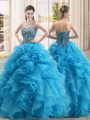 Discount Baby Blue Sweetheart Lace Up Beading and Ruffles Quinceanera Gowns Sleeveless