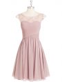 Pink A-line Scoop Cap Sleeves Chiffon Mini Length Lace Prom Dress
