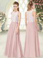 Pink Scoop Zipper Lace Prom Gown Sleeveless