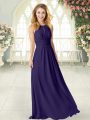 Purple Sleeveless Ruching Floor Length Homecoming Dress