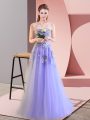 Luxurious Sleeveless Tulle Floor Length Lace Up Prom Party Dress in Lavender with Appliques