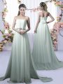 Apple Green Empire Strapless Sleeveless Chiffon Brush Train Beading Bridesmaid Dresses