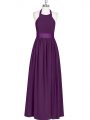 Eggplant Purple Empire Ruching Homecoming Dress Zipper Chiffon Sleeveless Floor Length