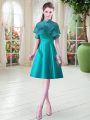 High-neck Cap Sleeves Satin Prom Dresses Ruffled Layers Lace Up