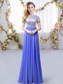 Chic Lavender Empire Sequins Dama Dress Zipper Chiffon Short Sleeves Floor Length