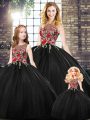 Elegant Black Zipper Sweet 16 Dresses Embroidery Sleeveless Floor Length