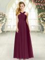 Burgundy Sleeveless Chiffon Zipper Prom Evening Gown for Prom and Party