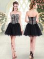 Black A-line Tulle Sweetheart Sleeveless Beading Mini Length Lace Up Prom Evening Gown