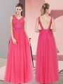 Floor Length Empire Sleeveless Hot Pink Womens Party Dresses Backless