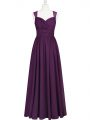 Fabulous Eggplant Purple Sleeveless Ruching Floor Length Homecoming Dress