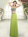 Hot Sale Olive Green Sleeveless Chiffon Backless Dress for Prom for Prom and Party