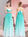 Latest Empire Prom Dress Turquoise Sweetheart Chiffon Sleeveless Floor Length Lace Up